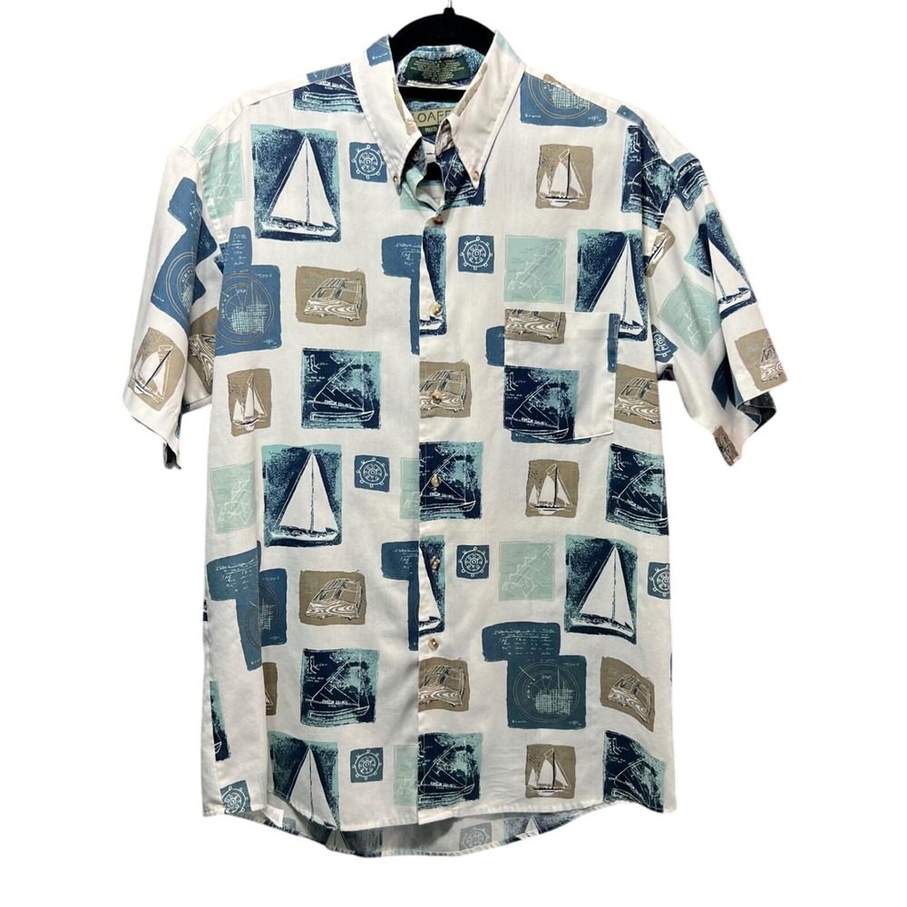 Loafers Reed St James Sailboat Print Button Down Shirt Nautical M Short Sleeve‎